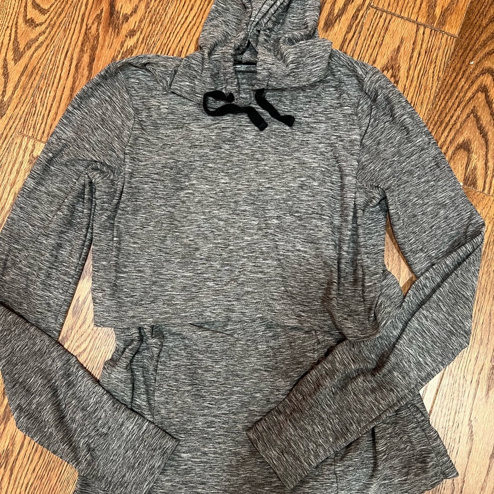 Motherhood Gray Crop Tie Front Long Sleeve Hoodie